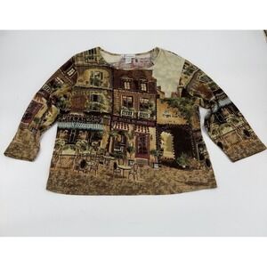 Vtg‎ Y2K Graphic Top Embellished Sequin 3/4 Sleeve Womens 1X